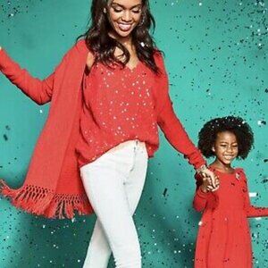 Lilly Pulitzer Tatum Open Cardigan dress Sweater Spicy Coral Tassel Fringe $128